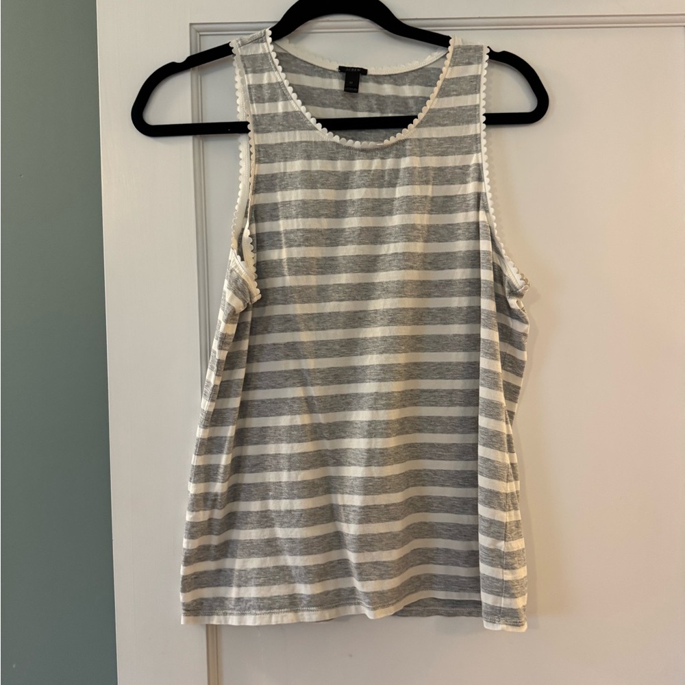 J.Crew Gray & White Striped Sleeveless Tank Top